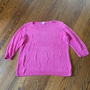 Talbots  3/4 Sleeve Linen Sweater Womens 1X Pink Pullover Resort Beach Knit Plus